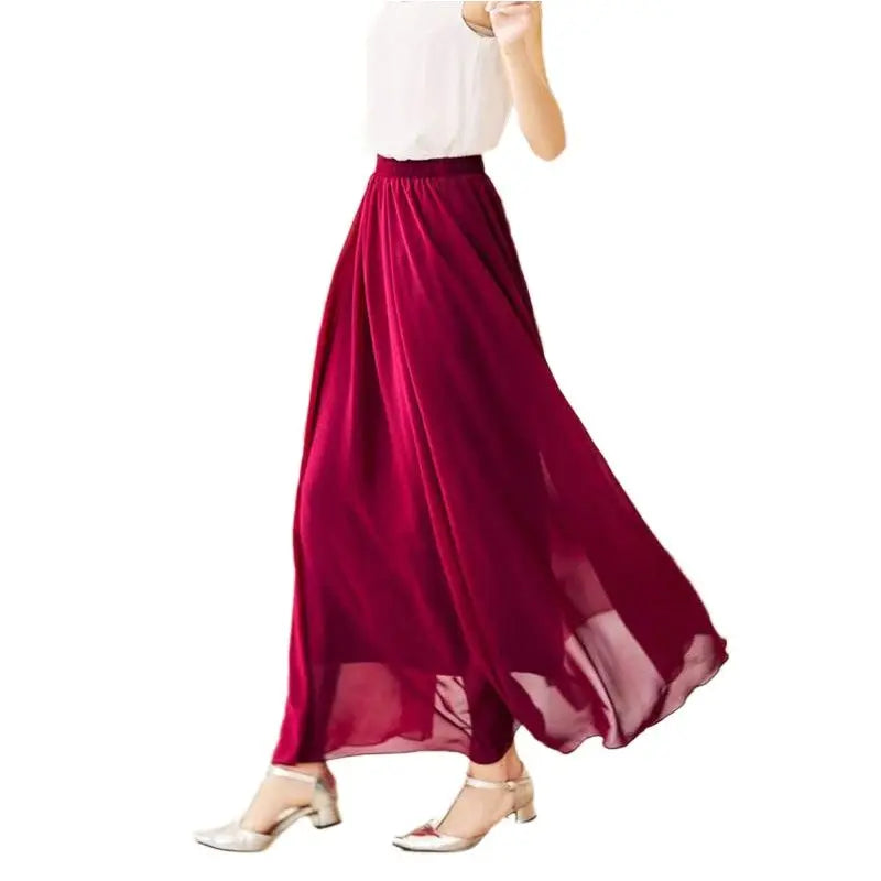 Women's Elegant High Waist Chiffon Skirt Elastic Waist Casual Long Maxi Skirts Saias 80/90/100cm 22 Color 2024 Summer Autumn New