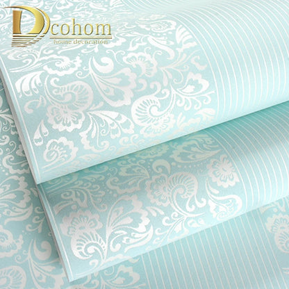 10M Home Improvement wall paper modern Fashion Non-woven Flocking Wallpaper Rolls for bedroom background wall 5 Colors R19