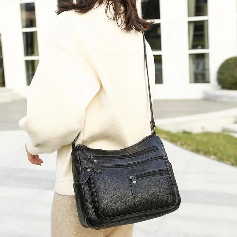 New Casual Women Bag Soft Leather Shoulder Bags Multi-pocket PU Handbag Female Crossbody Messenger Bags Bolsa