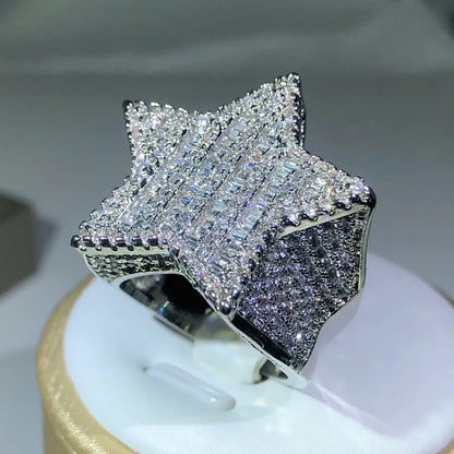 925 Silver Luxury Star Diamond Rings For Man/women Solid White /Yellow Gold Rings Shine Hiphop Jewlery Gifts