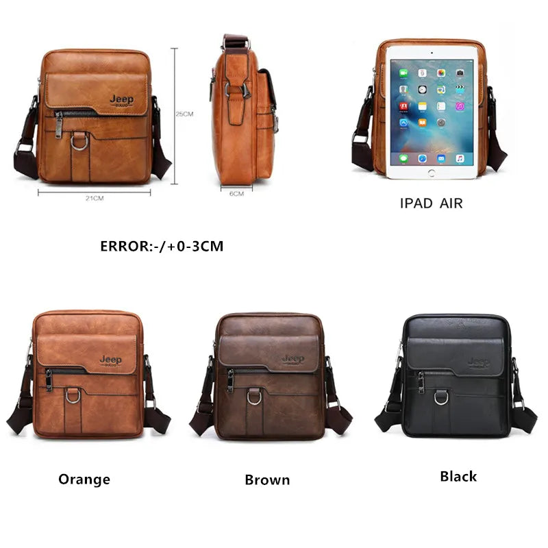 JEEP BULUO Man Leather Bag Shoulder Crossbody Bags For Men Cow Split Leather Male iPad Business Messenger Bag Drop Shipping