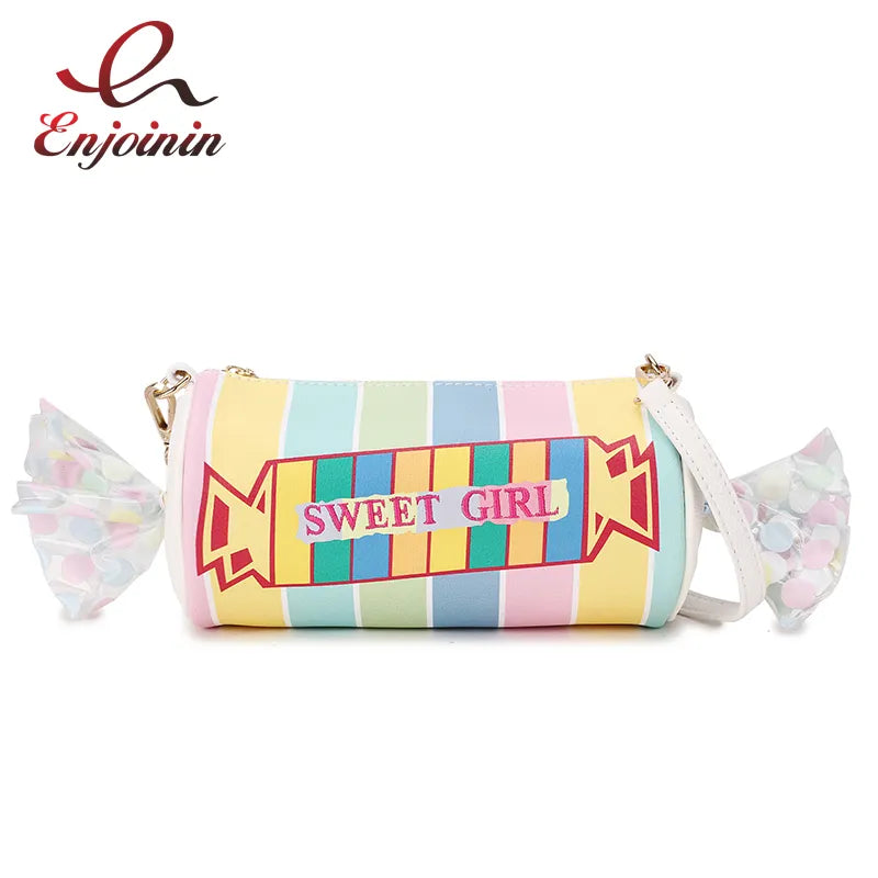 Sweet Candy Design Shoulder Bag Color Stripe Pu Women Clutch Bag Embroidered Letters Casual Crossbody  Bag Female Pouch 2021