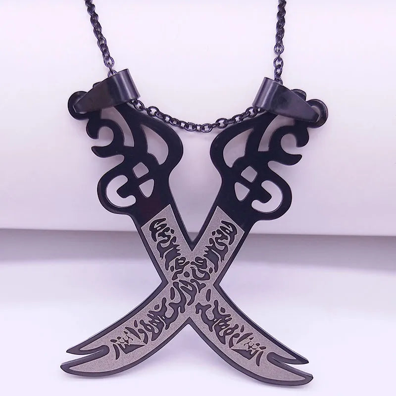 Imam Ali Sword Muslim Islam Knife Chain Necklace Stainless Steel Arabic Zulfiqar Pendant Necklaces For Men Women jewlery N403S02