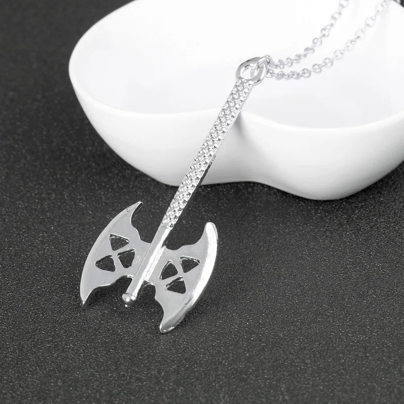 Dwarf Gimlis Axe Necklace Tolkien Gimli Double Blade Axe Silver Color Pendant Viking Jewelry For Women Men Jewlery Wholesale