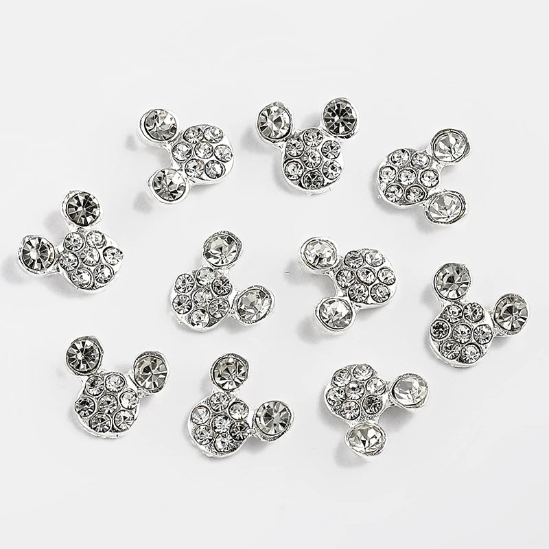 10 Pcs High Quality Glitter Full Drill Mouse Nial Art Decorations Alloy Rhinestones 3d Nail Jewelry Charms For Nails