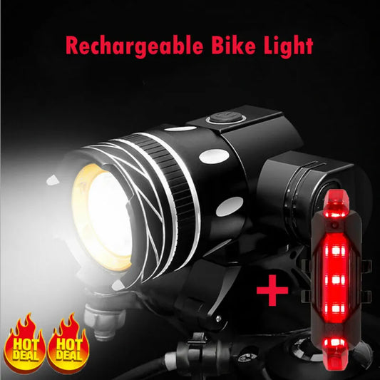 USB Rechargeable 15000LM XM-L T6 LED MTB Bike Front Rear Headlight Bicycle Front Light