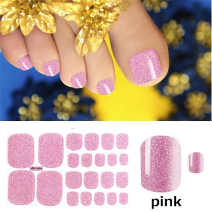 1 Sheet Full Cover Toe Nail Art Glitter Toenail Sticker Sparkling Foot Decals Dark Pink Sexy Summer Style Manicure Drop Ship