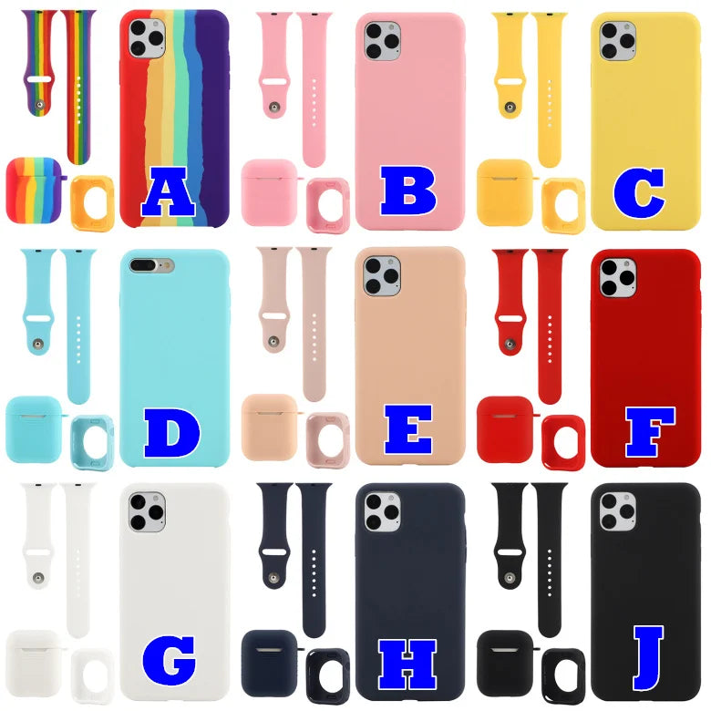 Watch Band Strap +Earphone Airpods 1/2 Case +For iPhone 12 Mini 11 Pro Max X XS MAX XR 7 8 Plus Fran-bd Rainbow Pattern Case