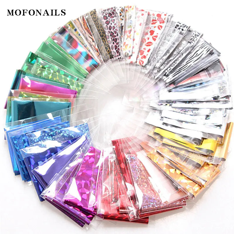 50pcs/Lo Holographic Transfer Foil Stickers 4*20cm Random Decals 30pc Flower Transferring Wraps Slider Nail Transfer Foil Decors