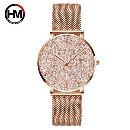 Women Watches New Flash Stars Stainless Steel Rose Gold Mesh Unique Simple Casual Quartz Waterproof Wristwatches Clock Hot Sale