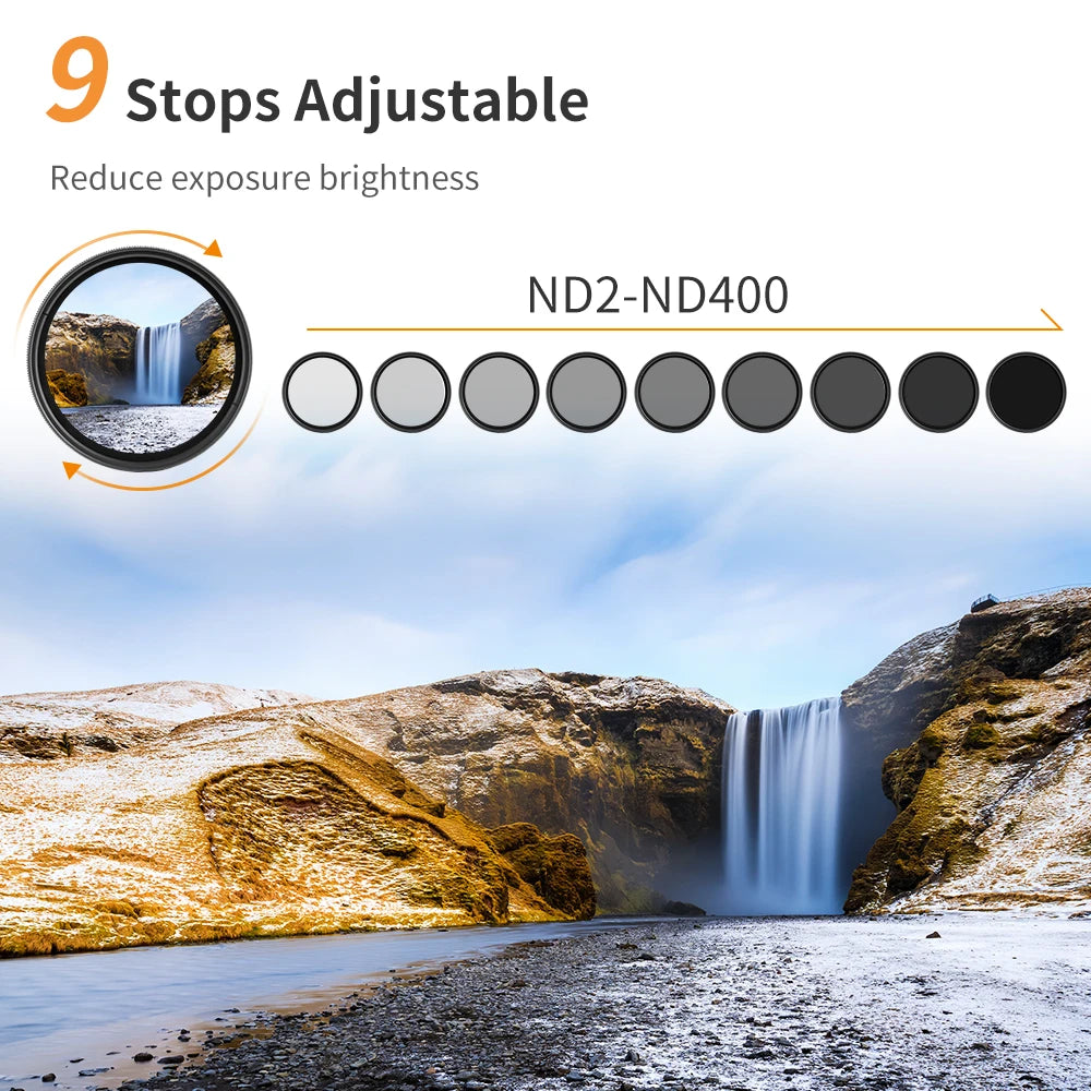 K&F Concept 67mm Variable ND2-ND400 ND Lens Filter (1-9 Stops) Adjustable Neutral Density Filter with Microfiber Cleaning Cloth