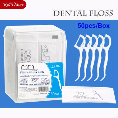 50pcs portable dental floss teeth sticks oral care hygiene toothpick individual package Polyethylene dental flosser with box