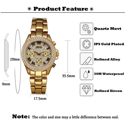 Women Watches Classic Roman Numbers Fake Multiple Time Zones Quartz Watch Women Fashion Casual Gold Bling Ladies Watch