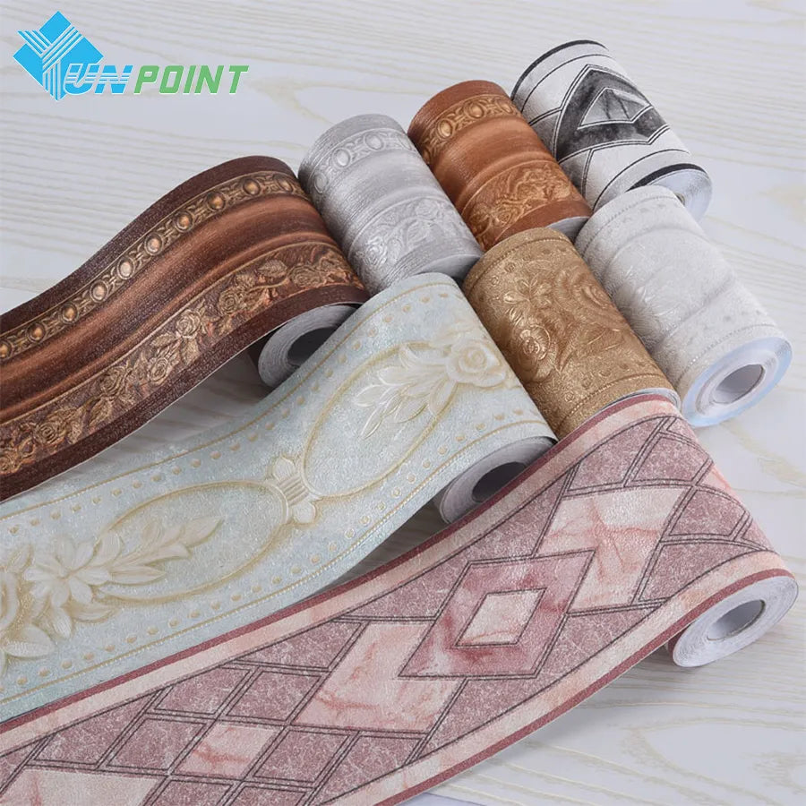 0.1x5M Classic 3D Waistline Stickers Bathroom Waterproof Self Adhesive Tiles Wallpaper Kitchen Toilet Room Wall Art Decal Decor