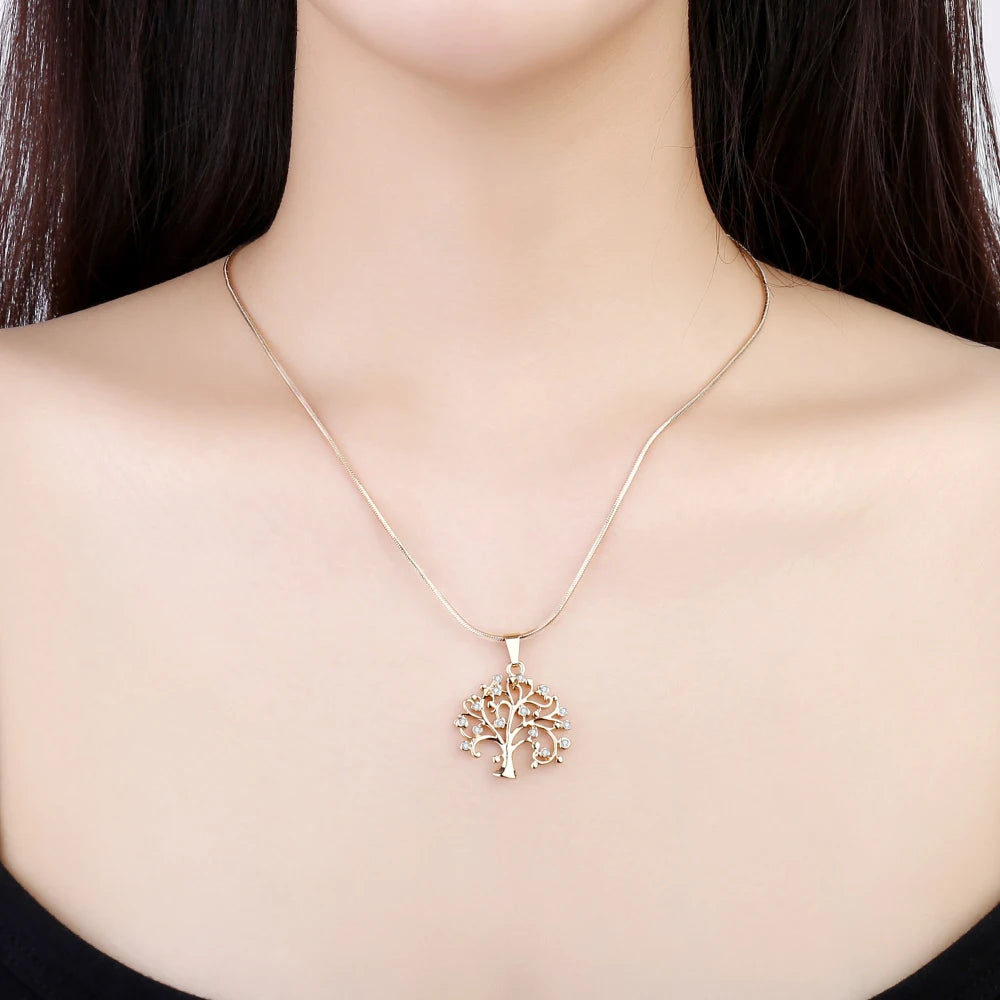 Tree Of Life Necklace for Women Gold Silver Color Short Choker Small Crystal Female Pendant Necklace Jewelry 2021 Party Gift