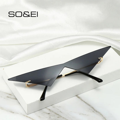 SO&EI Oversized Triangle One Piece Women Sunglasses Vintage Rimless Clear Ocean Lens Eyewear Fashion Men Cat Eye Sun Glasses