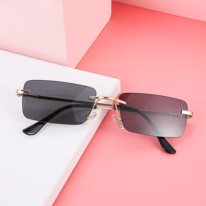 Luxury Fashion Rectangle Rimless Women Sunglasses Unisex Retro Gradient Color Eyewear UV400 Travel Vintage Sunglasses For Men