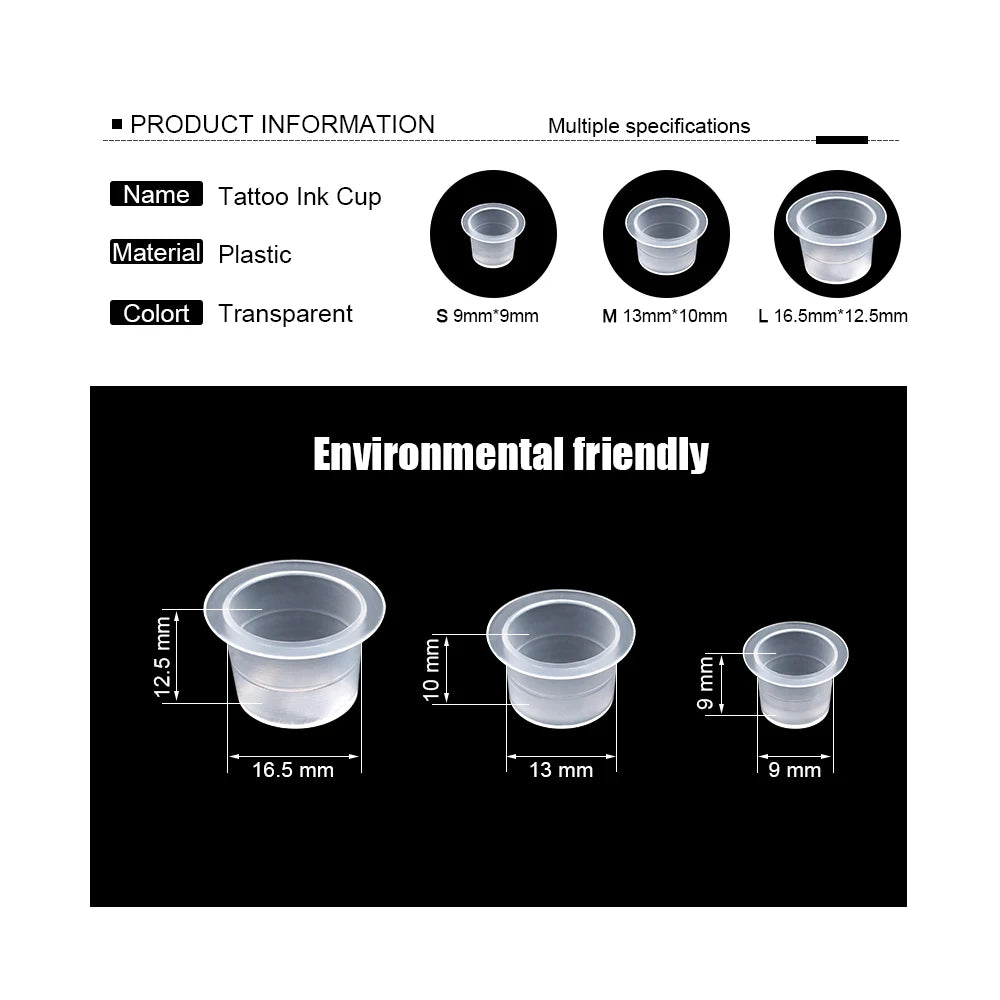 100Pcs Plastic Microblading Tattoo Ink Cup Cap Pigment Clear Holder Container S/M/L Size For Needle Tip Grip Power Supply