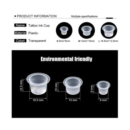 100Pcs Plastic Microblading Tattoo Ink Cup Cap Pigment Clear Holder Container S/M/L Size For Needle Tip Grip Power Supply