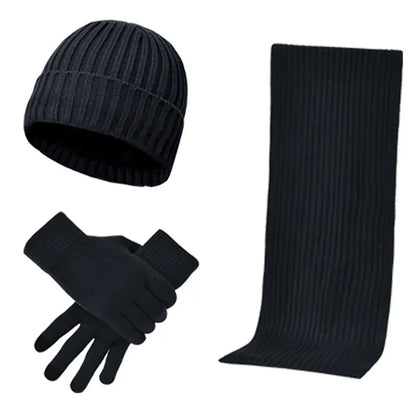 3 piece set of  winter warm men's knitted wool beanie hat scarf gloves set 2020 men's daily leisure ski camping fishing warm set