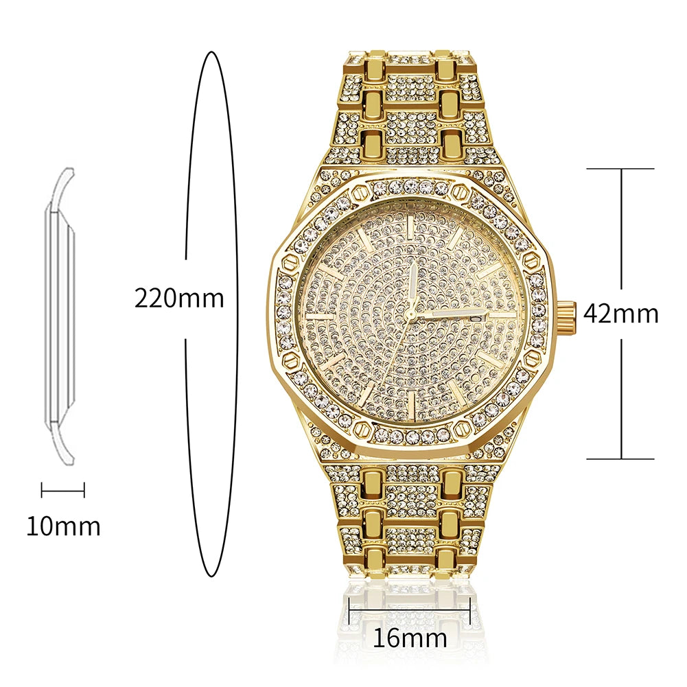 TOPGRILLZ Luxury Brand ICED OUT Watch Quartz Gold HIP HOP Wrist Watches With Micropave CZ Stainless Steel Wristband