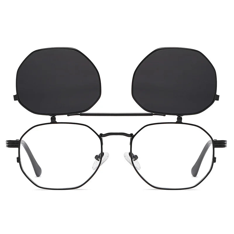 SHAUNA Retro Metal Punk Polygon Square Polarized Men Sunglasses Fashion Women Flip Clear Ocean Lens Sun Glasses Shades UV400