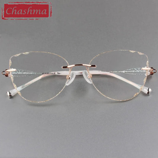 Butterfly Style Transparent Lenses Titanium Female Eyewear Diamond Trimmed Rimless Spectacle Frame Women Sunglasses Tint Lenses