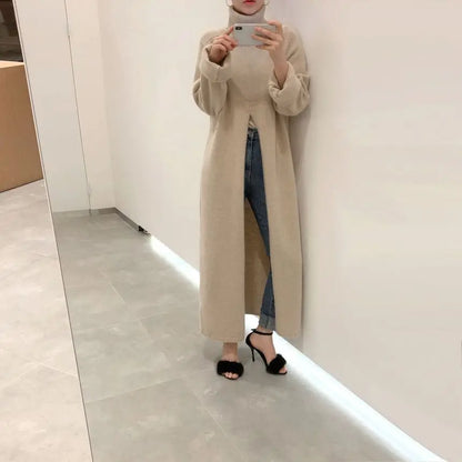 2021 Korean Style Turtleneck Long fall winter Sweater Dress Side split Female Pullover mujer sueteres