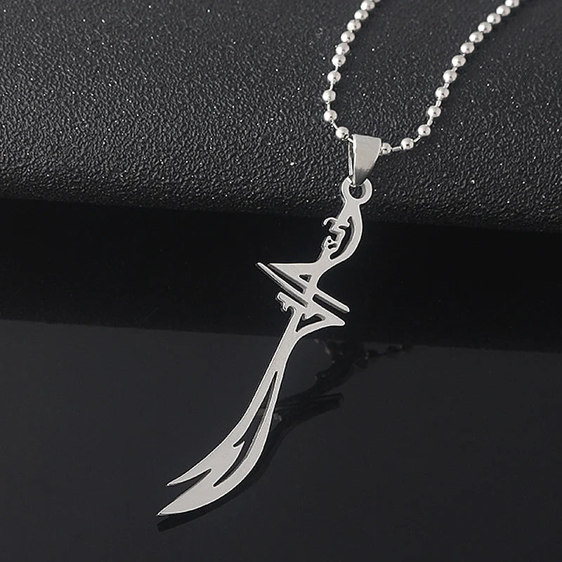 Muslim HZ Zulfiqar Imam Ali Sword Necklaces Stainless Steel Weapon Model Pendant Necklace for Women Men Religious Jewlery Gift