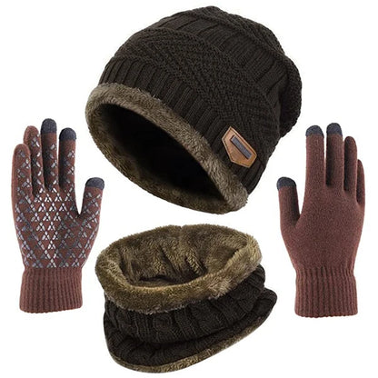 2023 New Winter Warm Beanie Hat Scarf Gloves Set Unisex Knitted Retro Beanie Hat Neck Glove Men Women Soft Touch Screen Gloves