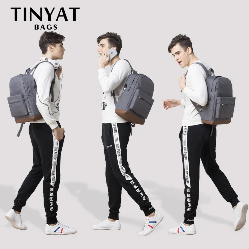 TINYAT Men's 15 inch laptop backpacks computer male school Backpacks Rucksacks leisure for teenage Travel Shoulder Mochila Grey