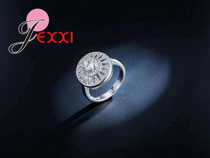 Lowest Price 925 Sterling Silver Needle Jewelry Fashion Round Flower Crystal Ring for Women Female Wedding Party Accessories