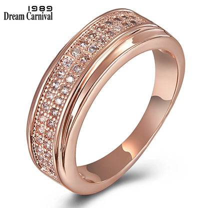 DreamCarnival 1989 Women Wedding Band Rings 2 Tones Rose Gold Color CZ Engagement Jewelry Stackable Anillos Mujer Anel YR6421