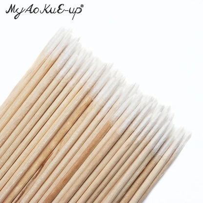 300pcs Disposable Ultra-small Cotton Swab Lint Free Micro Brushes Wood Cotton Buds Swabs Eyelash Extension Glue Removing Tools