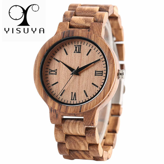 YISUYA Nature Wood Bamboo Watch Men Handmade Full Wooden Creative Women Watches New Fashion Quartz Digital Clock Christmas Gift