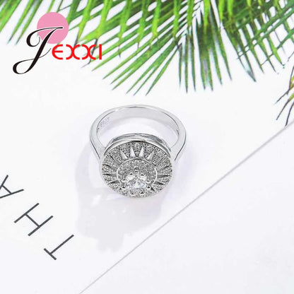 Lowest Price 925 Sterling Silver Needle Jewelry Fashion Round Flower Crystal Ring for Women Female Wedding Party Accessories