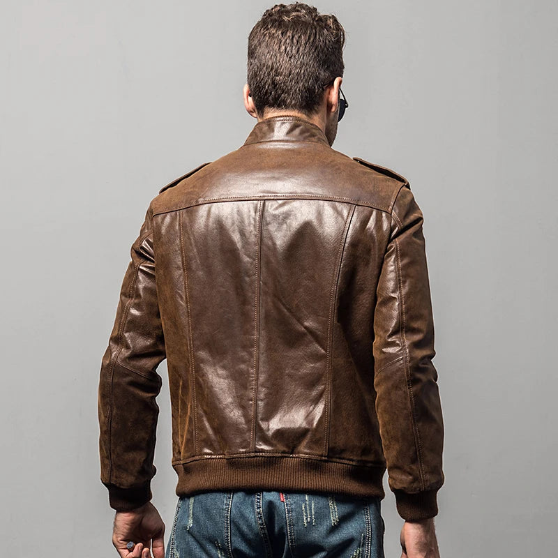 Men's pigskin motorcycle real leather jacket padding cotton winter warm coat male Genuine Leather jacket