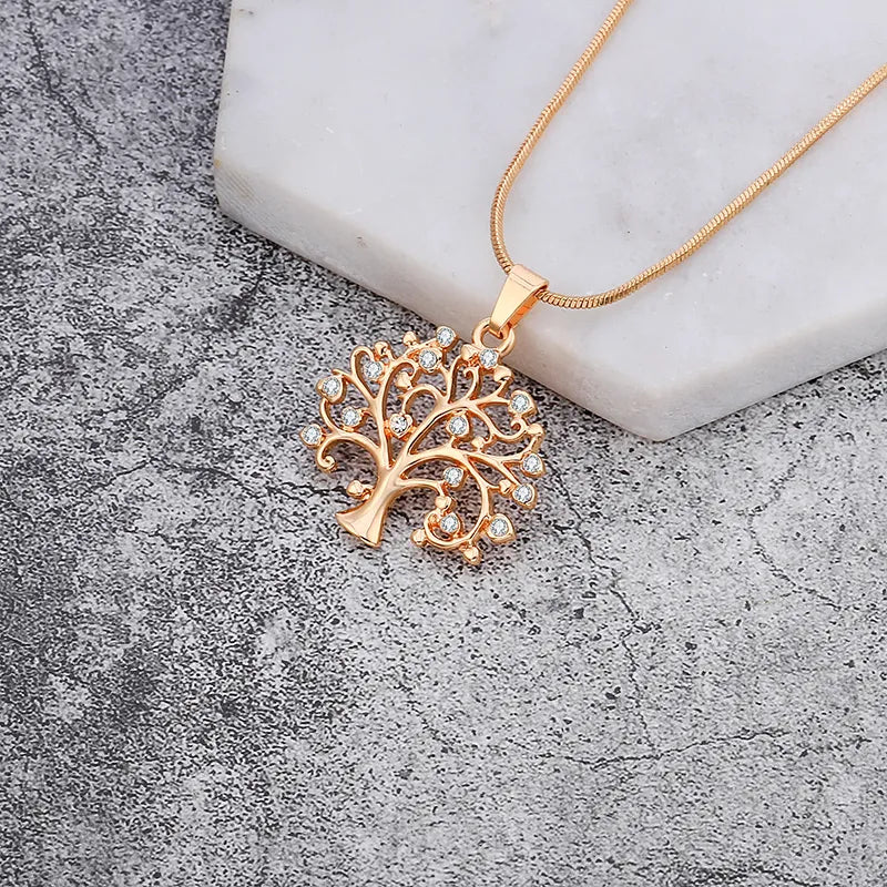 Tree Of Life Necklace for Women Gold Silver Color Short Choker Small Crystal Female Pendant Necklace Jewelry 2021 Party Gift