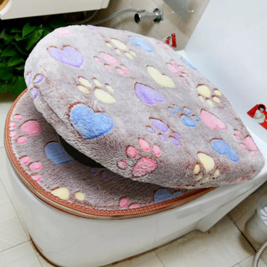 Thick Coral velvet luxury toilet Seat Cover Set soft Warm Zipper One / Two-piece toilet Case Waterproof Bathroom WC Cover SWZ051