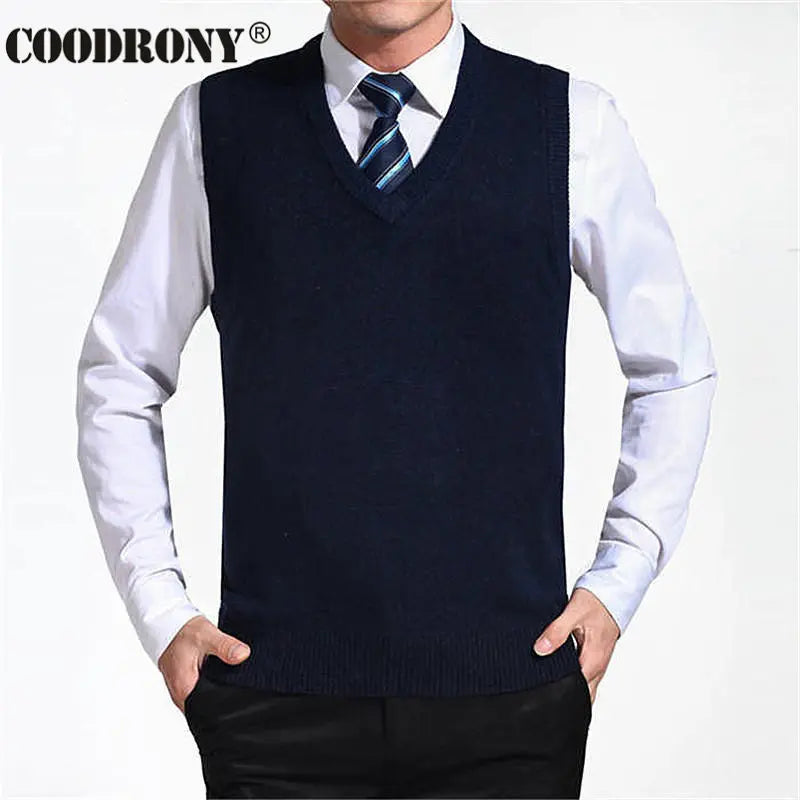 COODRONY 2024 New Arrival Solid Color Sweater Vest Men Cashmere Sweaters Wool Pullover Men Brand V-Neck Sleeveless Jersey Hombre