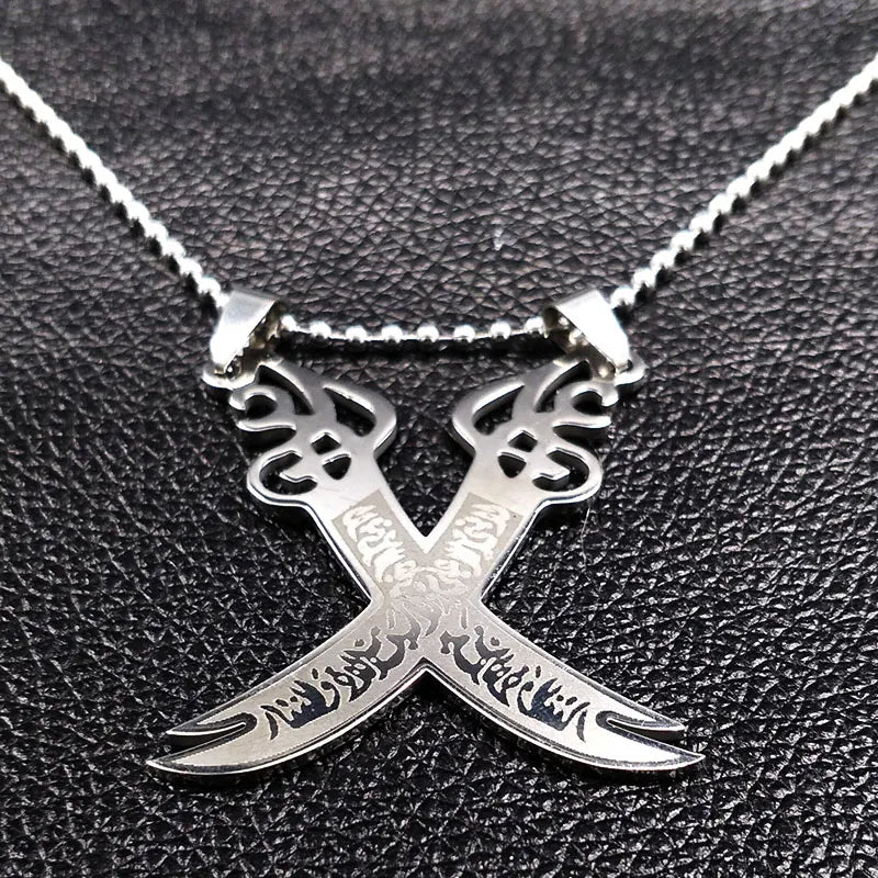 Imam Ali Sword Muslim Islam Knife Chain Necklace Stainless Steel Arabic Zulfiqar Pendant Necklaces For Men Women jewlery N403S02