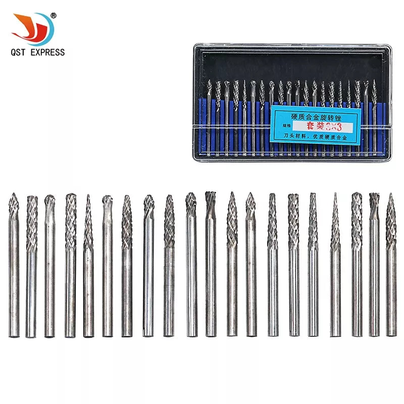 10pcs 20pcs 3mm 6mm Shank Tungsten Carbide Milling Cutter  File Burr Suit Reamer Tools Cut Set for Dremel