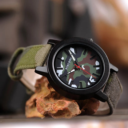 BOBO BIRD Army Green Watch Men Wood Luxury Top Brand Quartz Watches Great Gift for Boyfriend relogio masculino in Wooden Box