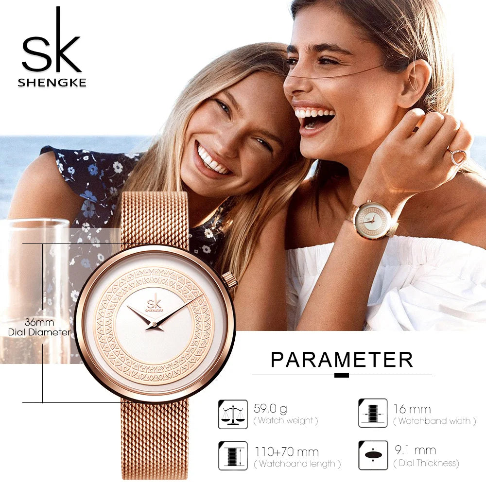 Shengke Women Watches Women Fashion Clock Vintage Design Ladies Watch Luxury Brand Classical Gold Metal Slice Zegarek Damski