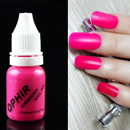 OPHIR 12 Color Airbrush Nail Inks for Stencils Gel Nail Polish 10 ML/Bottle Temporary Tattoo Pigment Nails Tools_TA098(1-12)