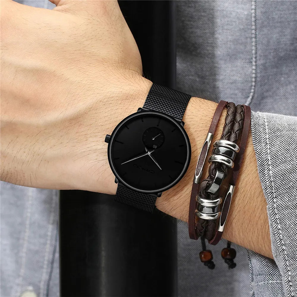 Ultra Thin Creative Black Stainless steel Quartz Watches Men Simple Fashion Business Japan Wristwatch Clock Male Relogios