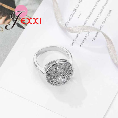 Lowest Price 925 Sterling Silver Needle Jewelry Fashion Round Flower Crystal Ring for Women Female Wedding Party Accessories