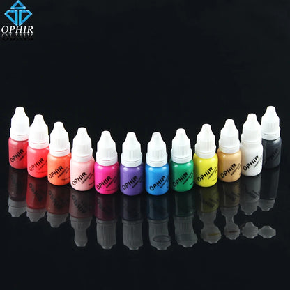 OPHIR 12 Color Airbrush Nail Inks for Stencils Gel Nail Polish 10 ML/Bottle Temporary Tattoo Pigment Nails Tools_TA098(1-12)