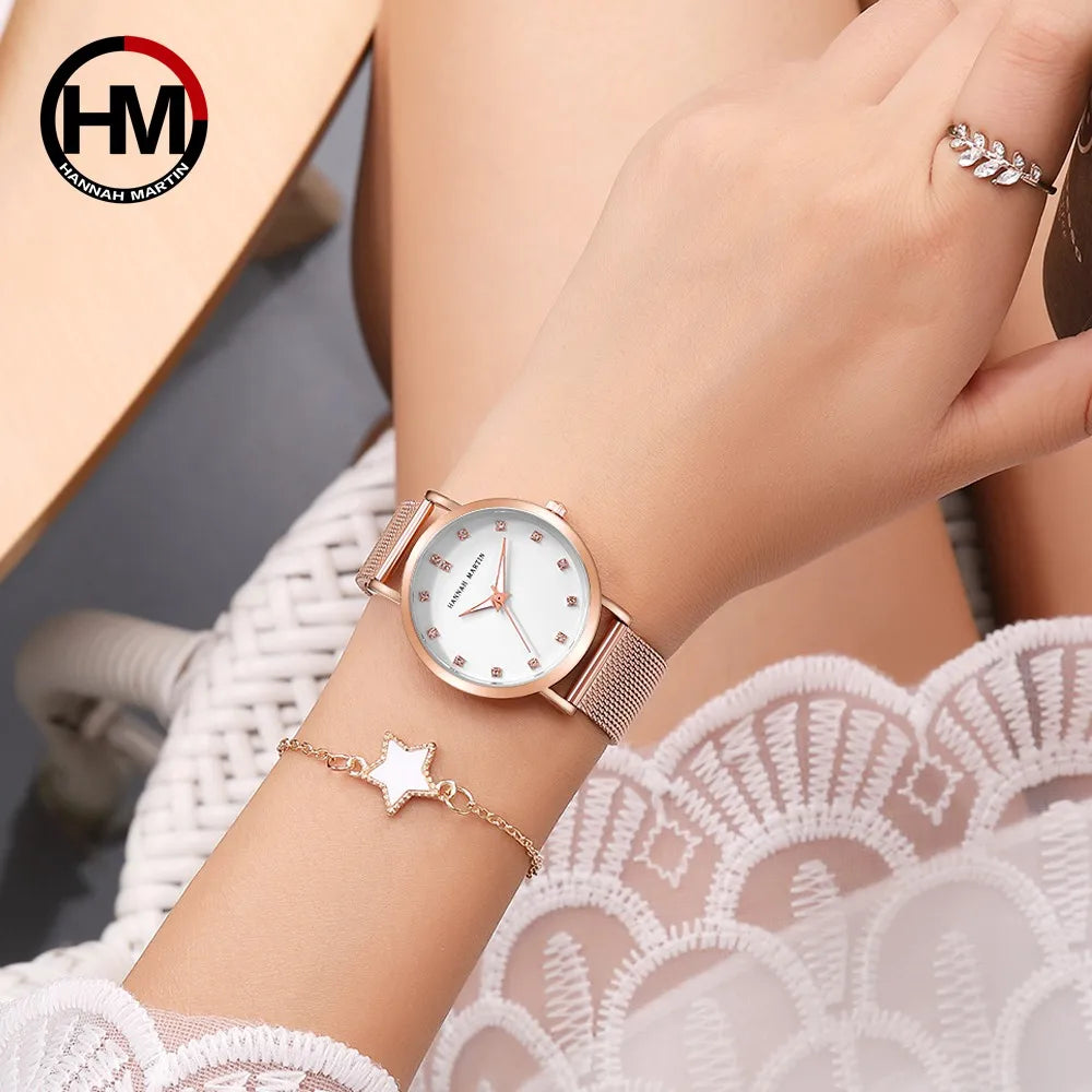 Women Watches Top Luxury Brand Rhinestone Stainless Steel Mesh Wristwatches Waterproof Relogio Feminino