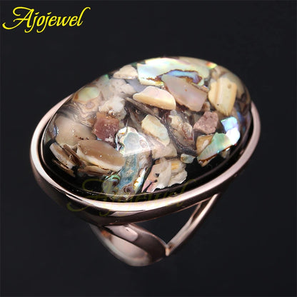 Ajojewel Unisex Big Oval Sea Shell Rings For Men Women Rose Golden Ring Size 7 8 9 10 11 12